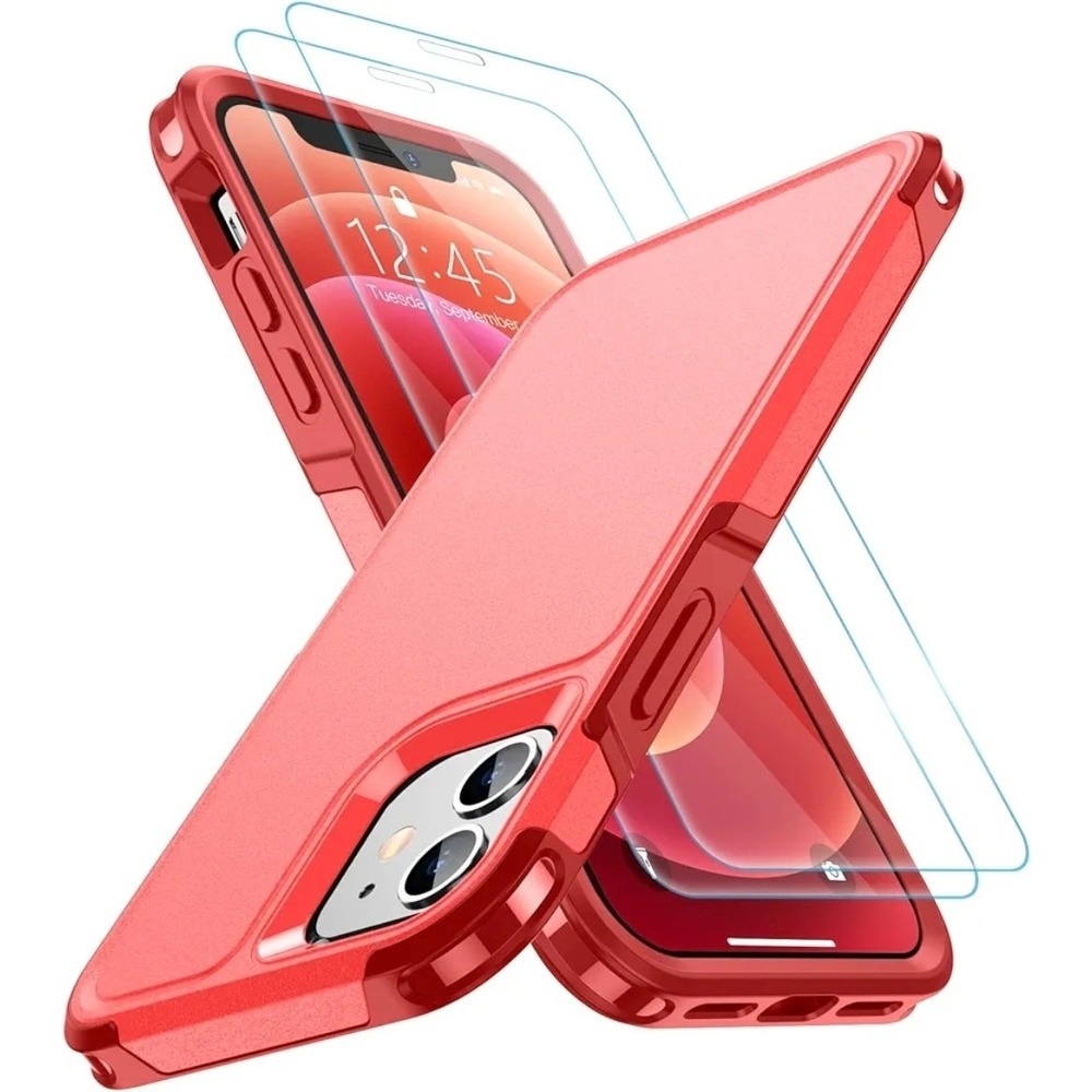 SPIDERCASE iPhone 12/12 Pro Case Red 2 PCS Tempered Glass Screen Protector b3